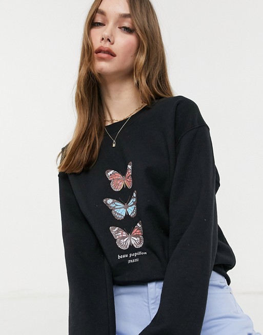 Miss Selfridge butterfly print sweatshirt in black