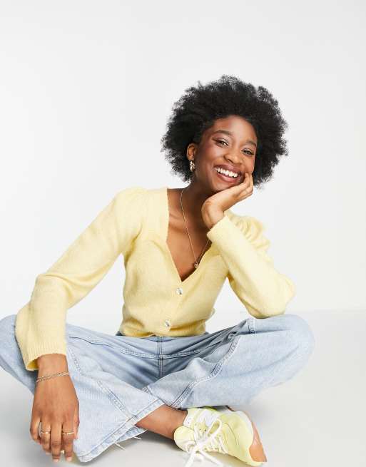 Miss Selfridge buttermilk puff sleeve cardigan  - YELLOW