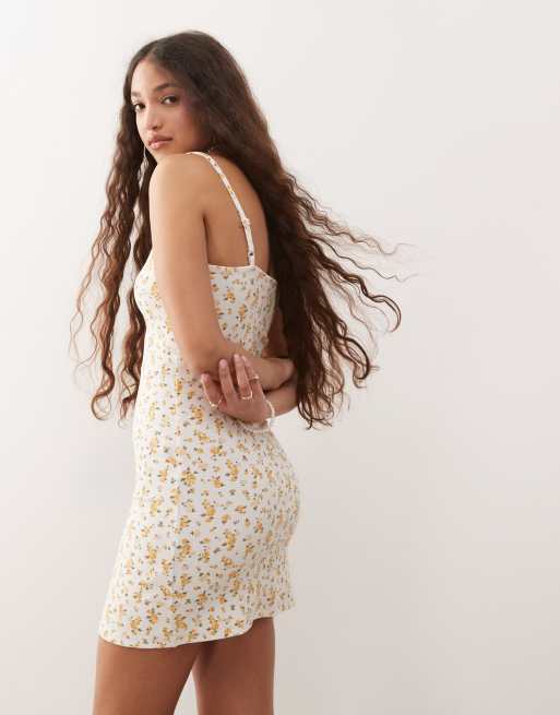 Miss Selfridge button detail mini dress in micro floral, 3 of 4