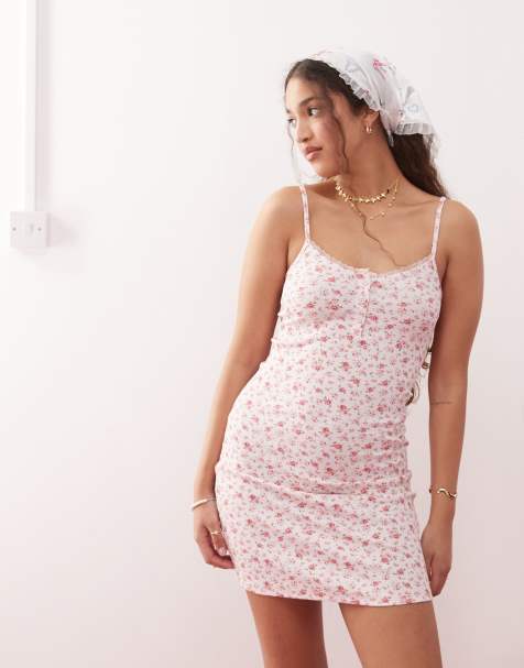Miss Selfridge button detail mini dress in pink micro floral - view 1