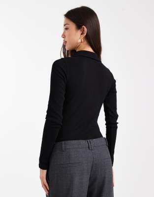 Miss Selfridge Button Detail Polo Bodysuit In Black