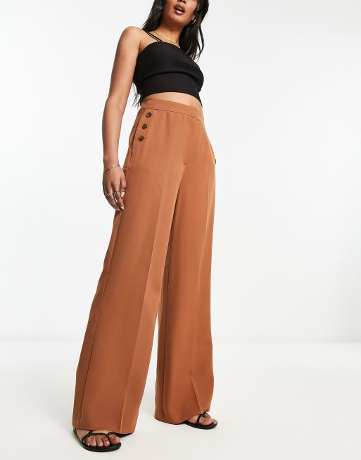 Miss Selfridge button detail wide leg trousers in brown