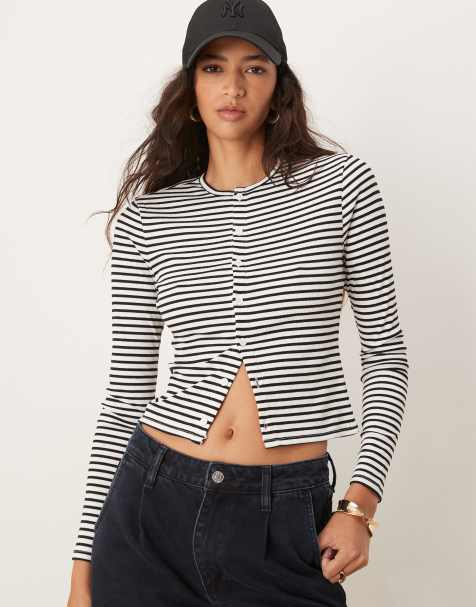 Miss Selfridge button down rib stripe cardigan - view 1