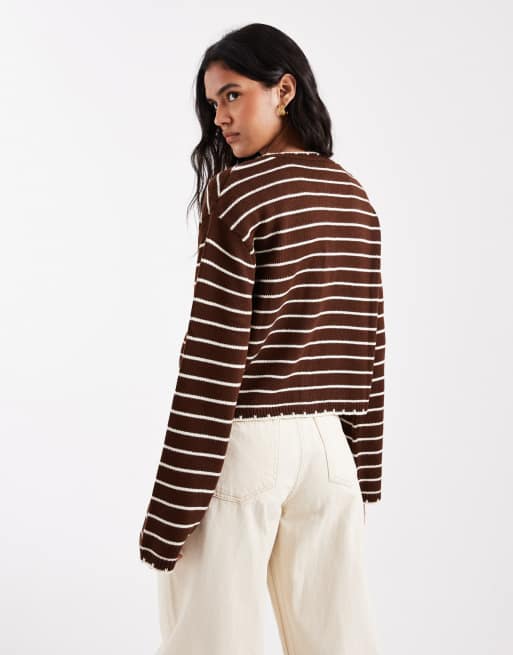 Miss Selfridge button through cardigan in brown stripe