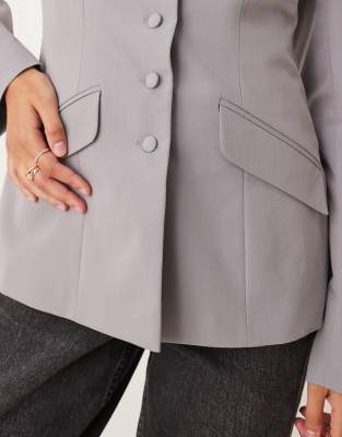 Miss Selfridge Button Through Cinch Blazer In Gray