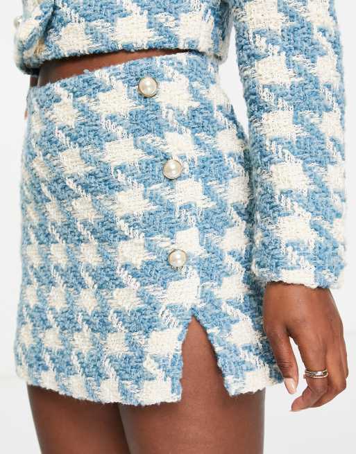 Miss Selfridge button through dogtooth mini skirt in blue - part of a set 