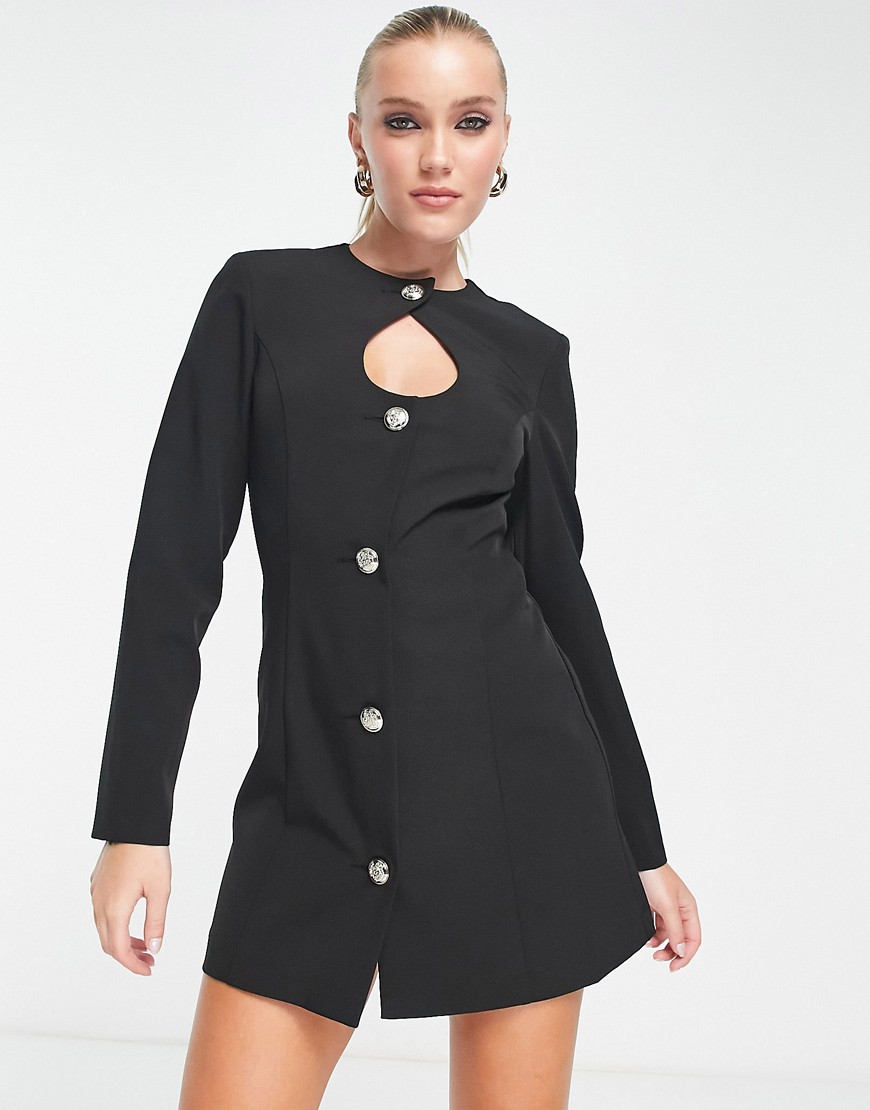 Miss Selfridge button through dress with keyhole in black