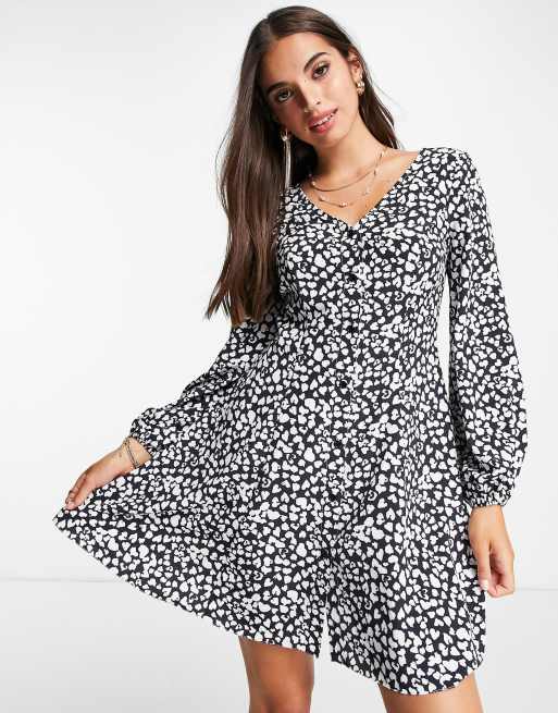 Miss Selfridge button-through fit and flare mini dress in heart print