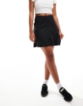 [Miss Selfridge] Miss Selfridge button through flippy mini skirt in mono pinstripe-Black 6 Black Pinstripe