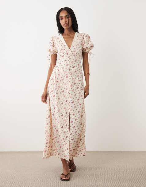 Miss Selfridge button through maxi tea dress in vintage ditsy - view 1