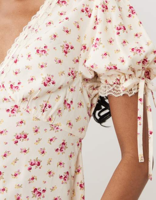 Miss Selfridge button through maxi tea dress in vintage ditsy, 2 of 4