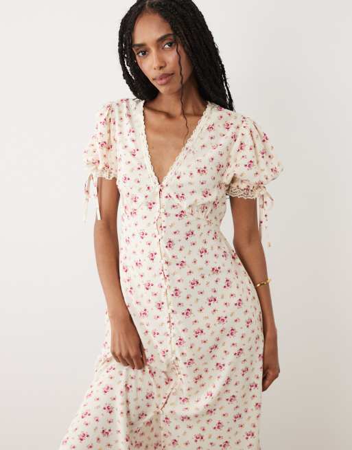 Miss Selfridge button through maxi tea dress in vintage ditsy, 4 of 4