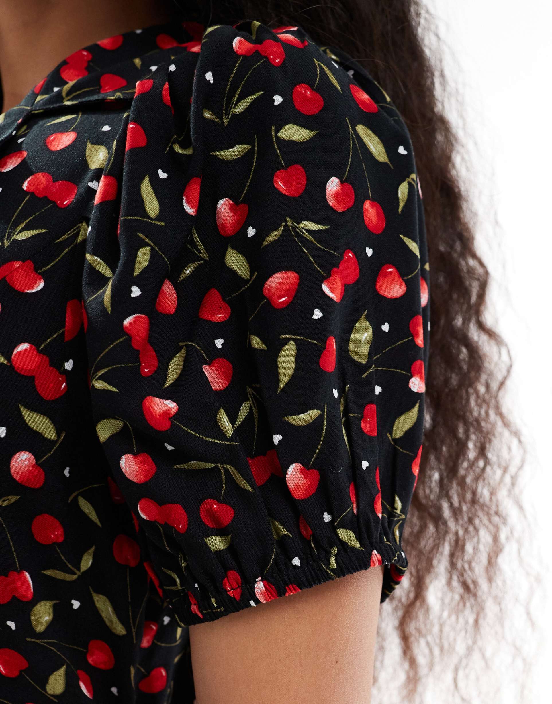 miss selfridge button through mini tea dress in cherry print