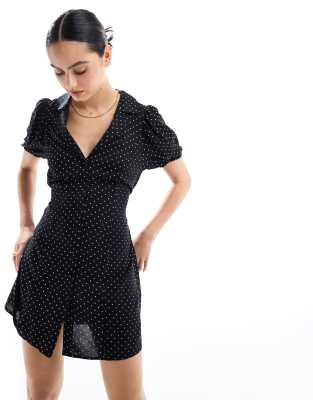 Miss Selfridge button through mini tea dress in polka dot