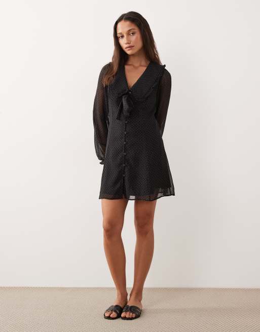 Miss Selfridge button through mini with collar in polka dot, 2 of 4