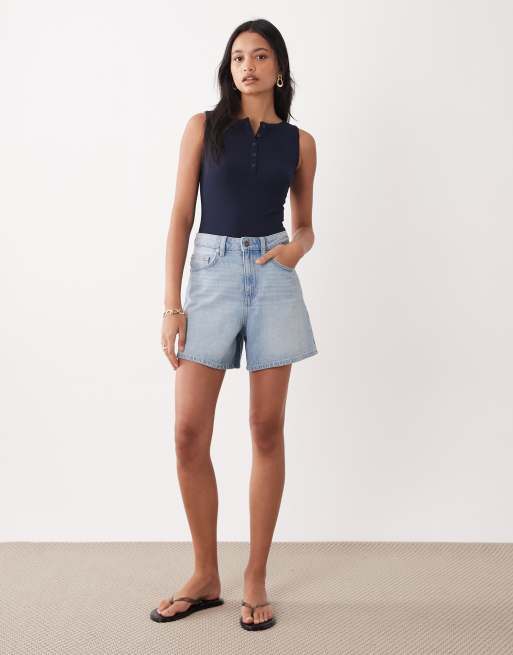 Miss Selfridge button through sleeveless bodysuit in navy, 2 of 4
