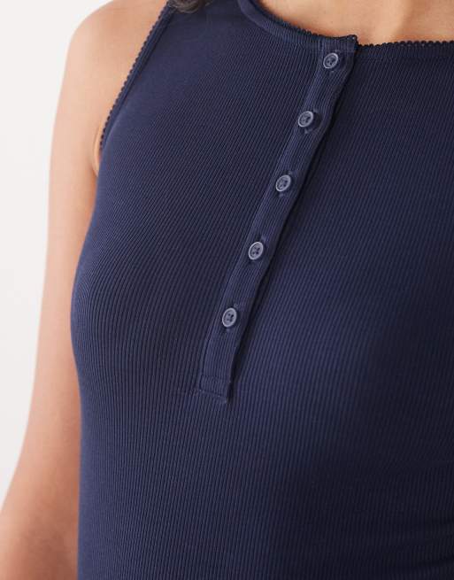 Miss Selfridge button through sleeveless bodysuit in navy, 3 of 4