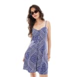 [Miss Selfridge] Miss Selfridge button through spun mini dress in blue scarf print 6 BLUE