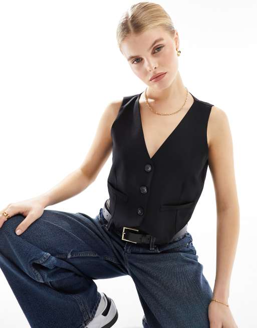 Miss Selfridge button through vest in black