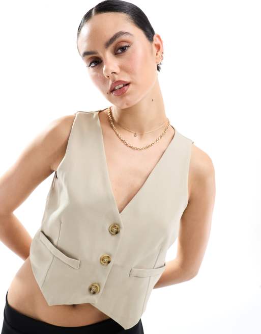 Miss Selfridge button through vest in stone