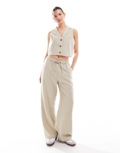 Miss Selfridge button through waistcoat in beige pinstripe (part of a set)