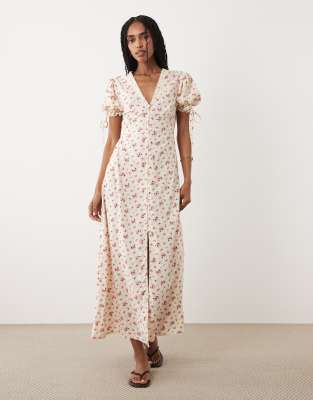 Miss Selfridge Button Up Maxi Tea Dress In Neutral