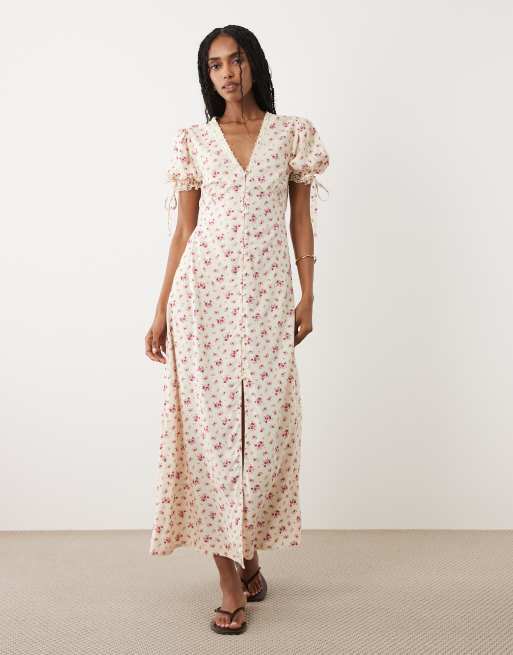 Miss Selfridge button up maxi tea dress in vintage ditsy