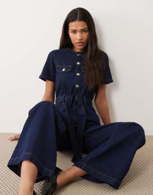 Miss Selfridge Button Up Military Jumpsuit In Blue