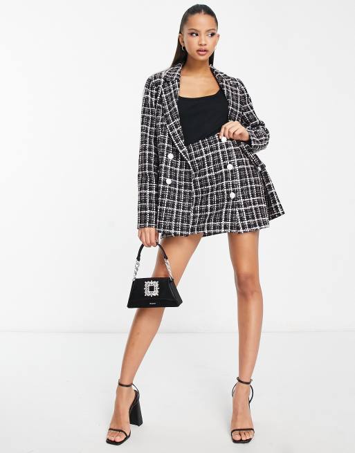 Black and white plaid shop skirt and blazer set