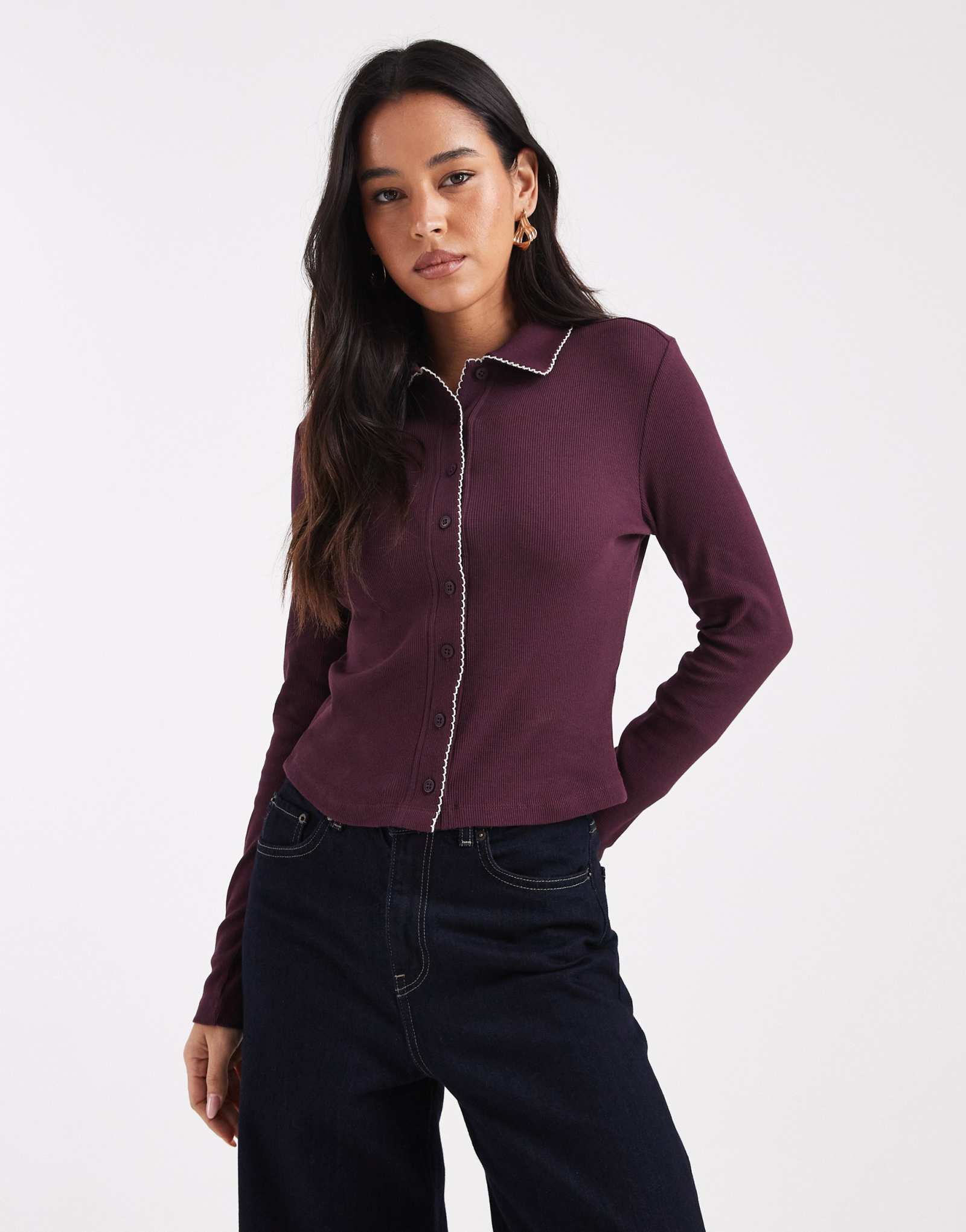 Рубашка Мисс Селфридж в рубчик на пуговицах с вышивкой в виде одеяла сливового цвета