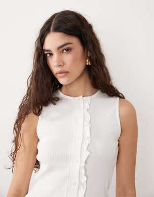 Miss Selfridge Button Up Tank With Frill Hem In White