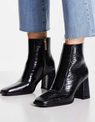 Miss Selfridge buzz black croc zip boot  - ASOS Price Checker