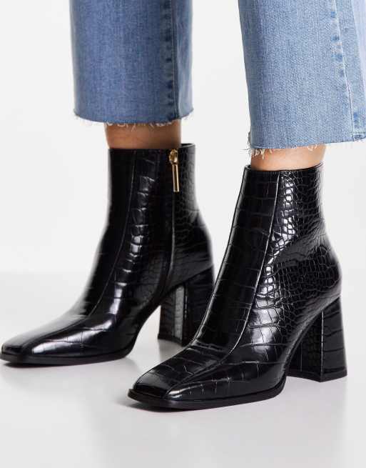 Miss Selfridge - Buzz - Bottines zippées effet croco - Noir 