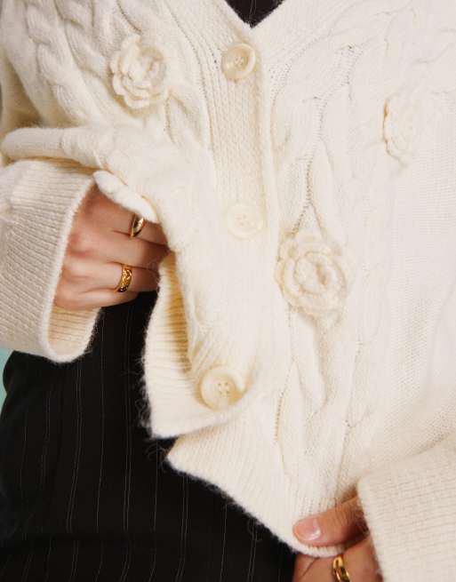 Mango chunky cable knit cardigan in cream