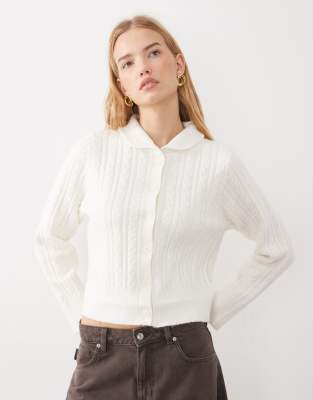 Miss Selfridge Cable Collar Button Through Cardigan In White