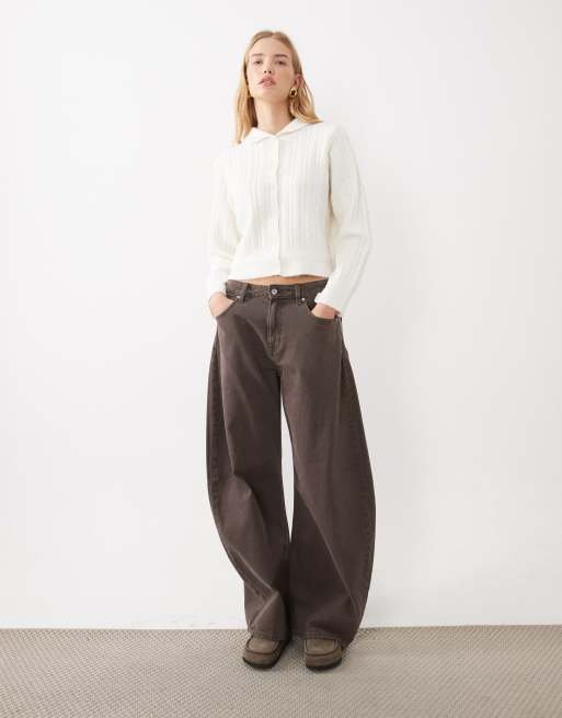 Miss Selfridge cable collar button through cardigan in cream, 2 of 4
