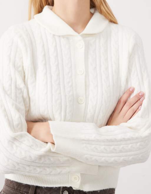 Miss Selfridge cable collar button through cardigan in cream, 4 of 4