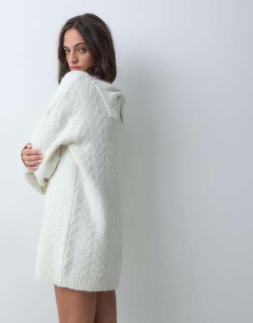 Miss Selfridge cable knit bow detail mini dress in cream, 2 of 5