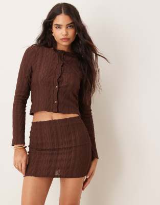 Miss Selfridge cable knit cardigan co ord in chocolate-Brown