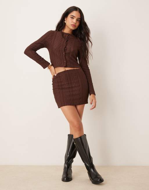 Miss Selfridge cable knit cardigan in chocolate - part of a set, 3 of 4