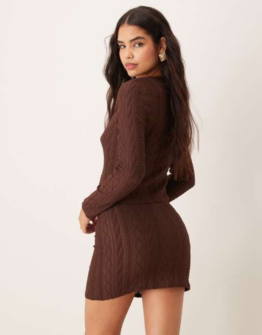 Miss Selfridge cable knit cardigan in chocolate - part of a set, 4 of 4
