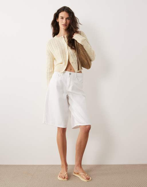 Miss Selfridge cable knit crew neck cardigan in buttermilk, 4 of 4