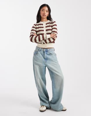 Miss Selfridge Cable Knit Crew Neck Cardigan In Neutral