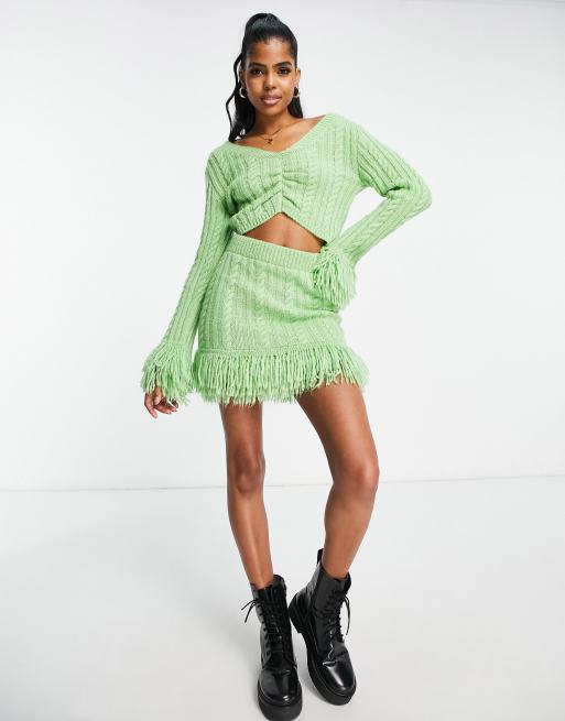 Green fringe mini on sale skirt