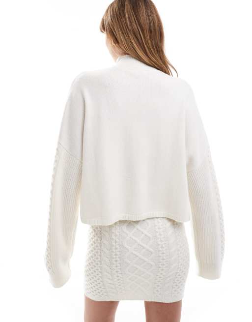 Miss Selfridge cable knit jumper co-ord in cream, 4 of 4