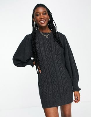 Miss Selfridge cable knit mini dress in charcoal