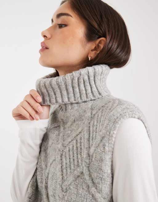 Miss Selfridge cable knit oversized fringe tank in gray heather