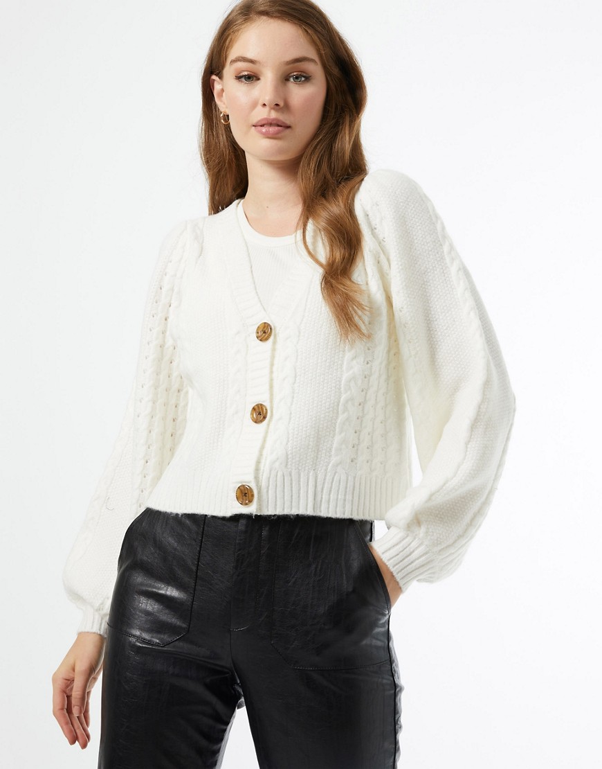 Miss Selfridge cable knit v neck cardigan in cream-White