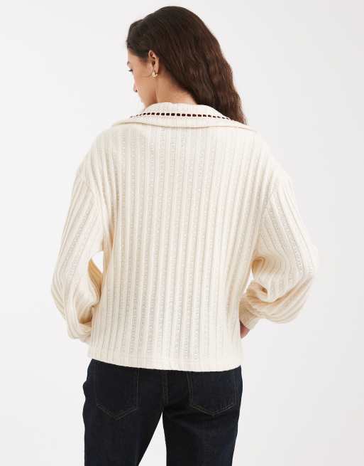 Miss Selfridge cable stitch long sleeve top with collar , 4 of 4