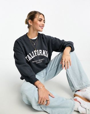 Miss Selfridge California graphic print sweatshirt in navy - ASOS Price Checker